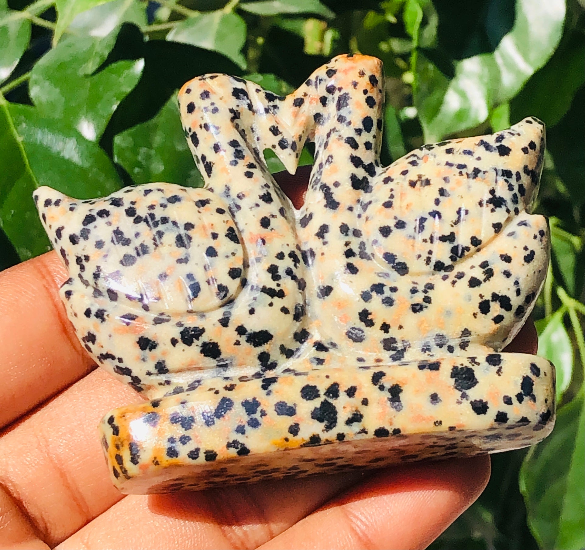 Precious 482.00 Cts Genuine Dalmation Jasper Carved Premium Love Swan Pair