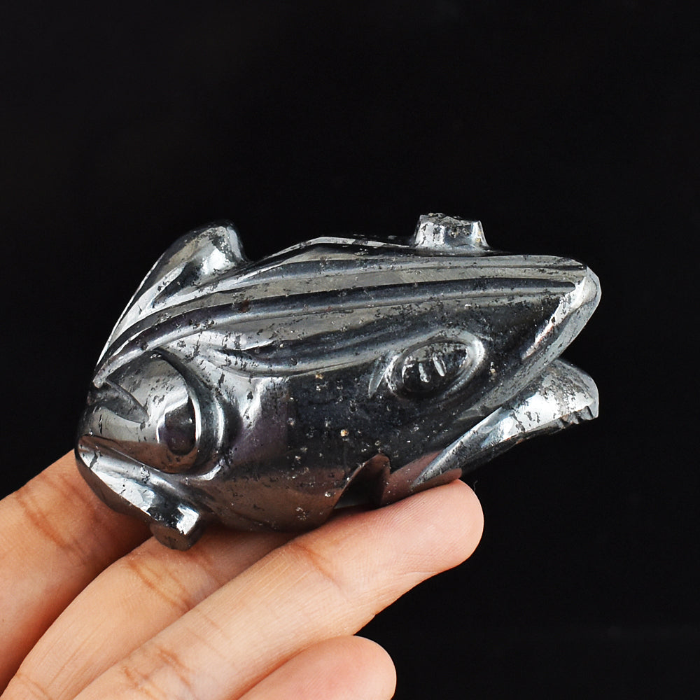 Stunning  898.00 Carats  Genuine  Hematite Hand  Carved Crystal  Gemstone  Carving  Frog