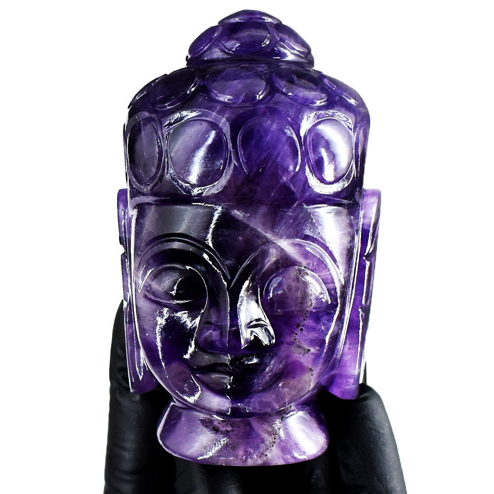 Stunning 1575.00 Cts Genuine Amethyst Hand Carved Gemstone Buddha Head Crystal Carving