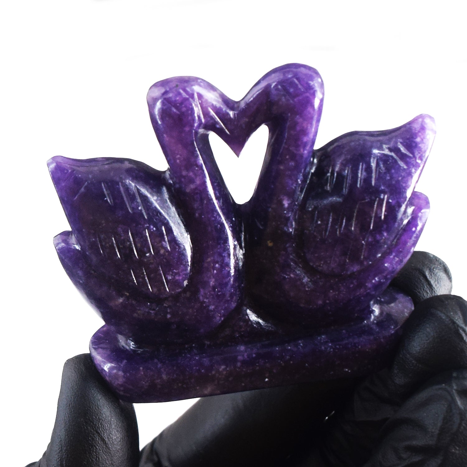 Gorgeous 477.00 Cts Genuine Lepidolite Hand Carved Love Premium Swan Pair