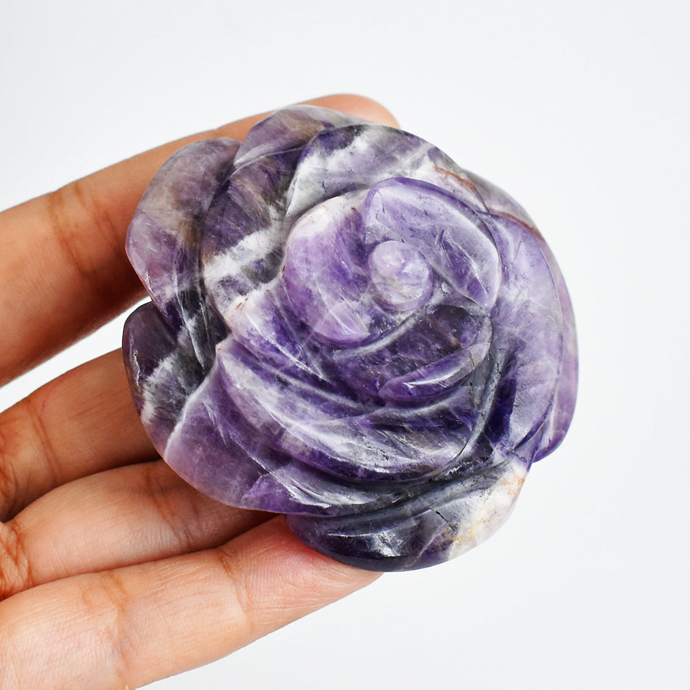 Exclusive 506.00 Cts Genuine  Amethyst Hand Carved Crystal Rose Flower Gemstone Carving
