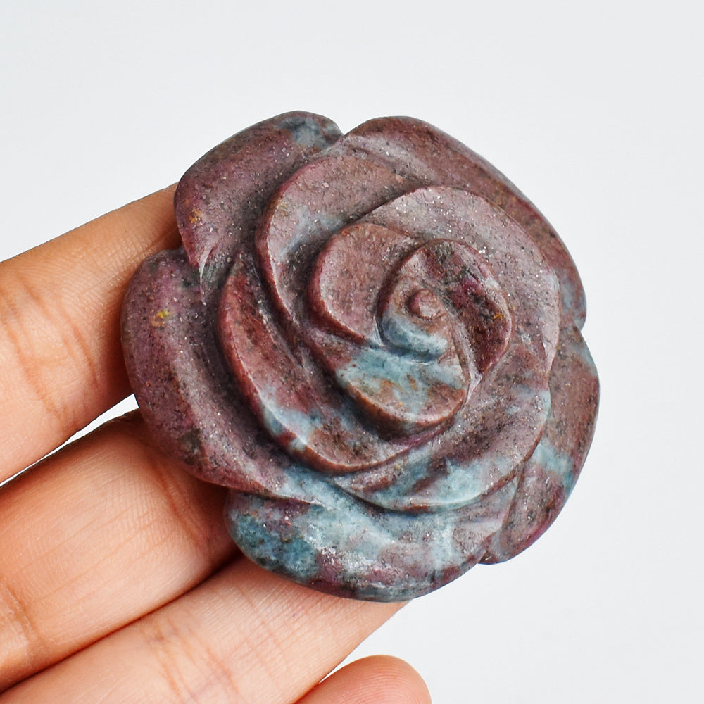 Gorgeous  331.00 Carats Genuine  Ruby  In  Kyanite  Hand Carved Crystal  Rose  Gemstone Carving