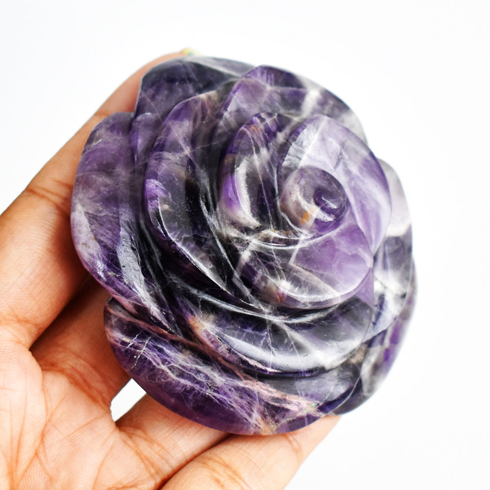 Amazing  738.00 Carats  Genuine  Amethyst  Hand  Carved  Rose  Flower  Gemstone  Carving