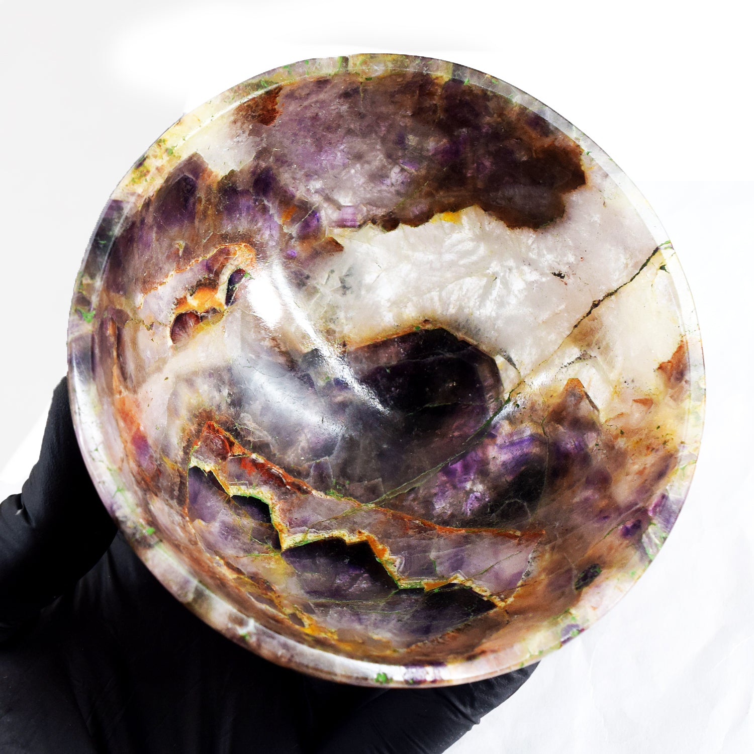 Stunning 1127.00 Carats Genuine Chevron Amethyst Hand Carved Crystal Gemstone Carving Big Bowl