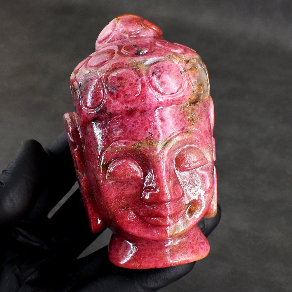 Exclusive 2977.00 Cts Genuine Rhodonite Hand Carved Gemstone Crystal Buddha Head Carving