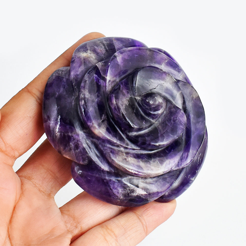 Amazing 1044.00 Carats Genuine Amethyst  Hand  Carved  Crystal Rose  Flower Gemstone Carving