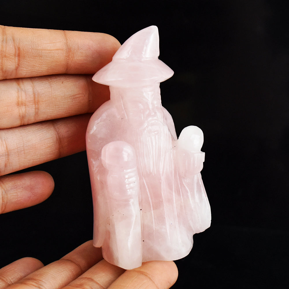 Natural  730.00 Cts Genuine Rose  Quartz Hand Carved Crystal Gemstone Wizard Carving