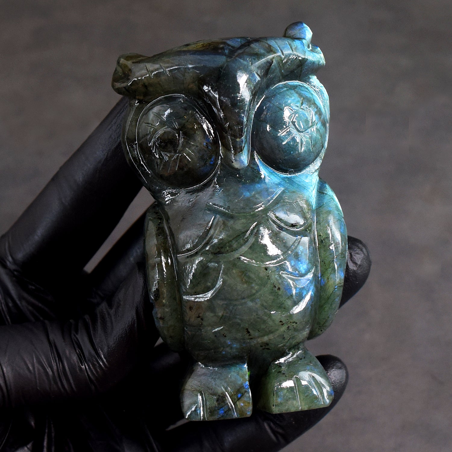 Very Atrractive 1334.00 Cts Genuine Blue Flash Labradorite Hand Carved Gemstone Premium Owl