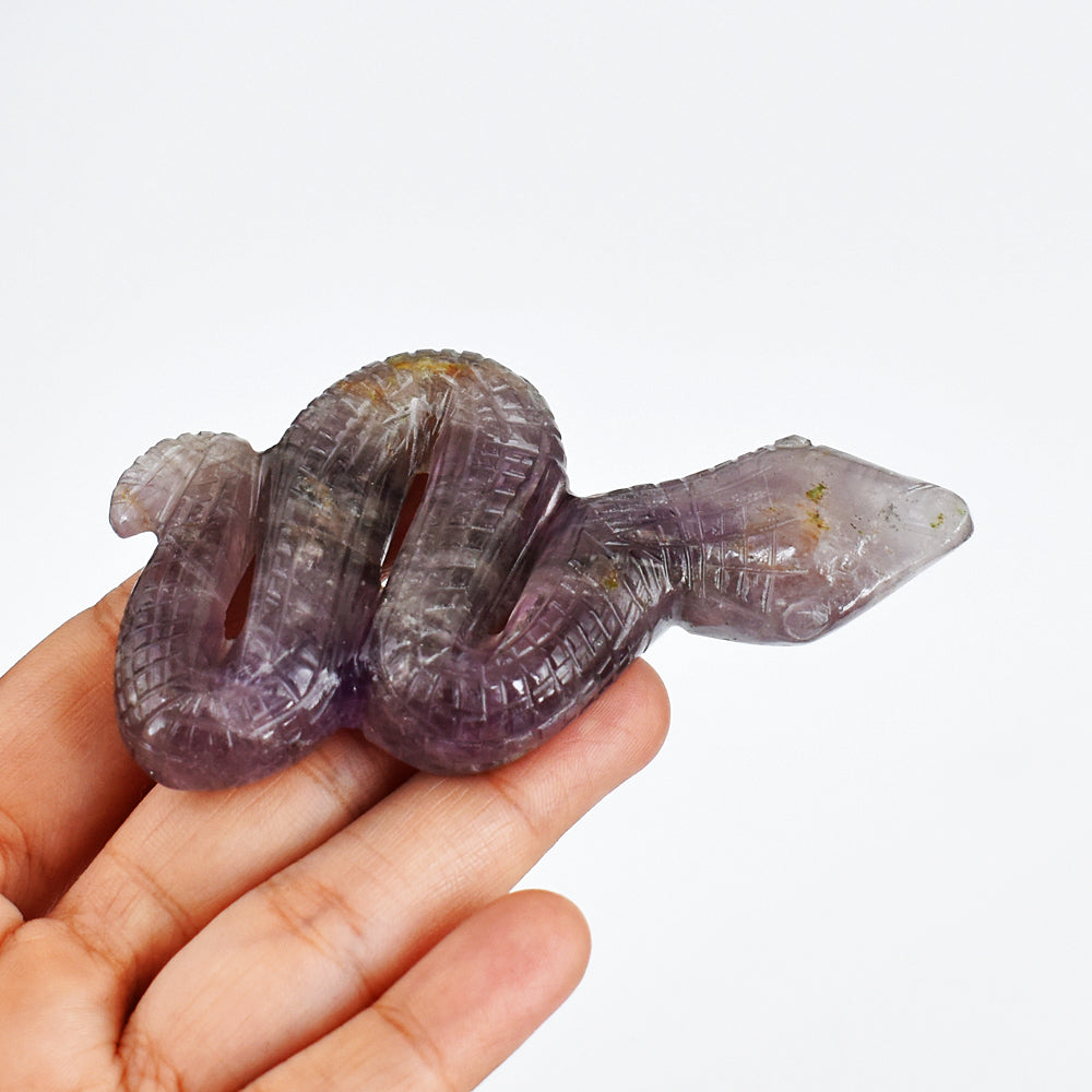 Exclusive 273.00 Carats  Genuine Amethyst  Hand Carved  Crystal Gemstone Carving Snake
