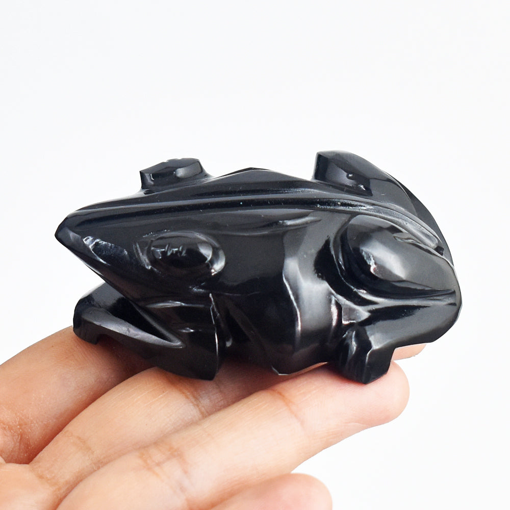 Beautiful  695.00 Carats Genuine Black Spinel Hand Carved  Crystal Gemstone Carving Frog