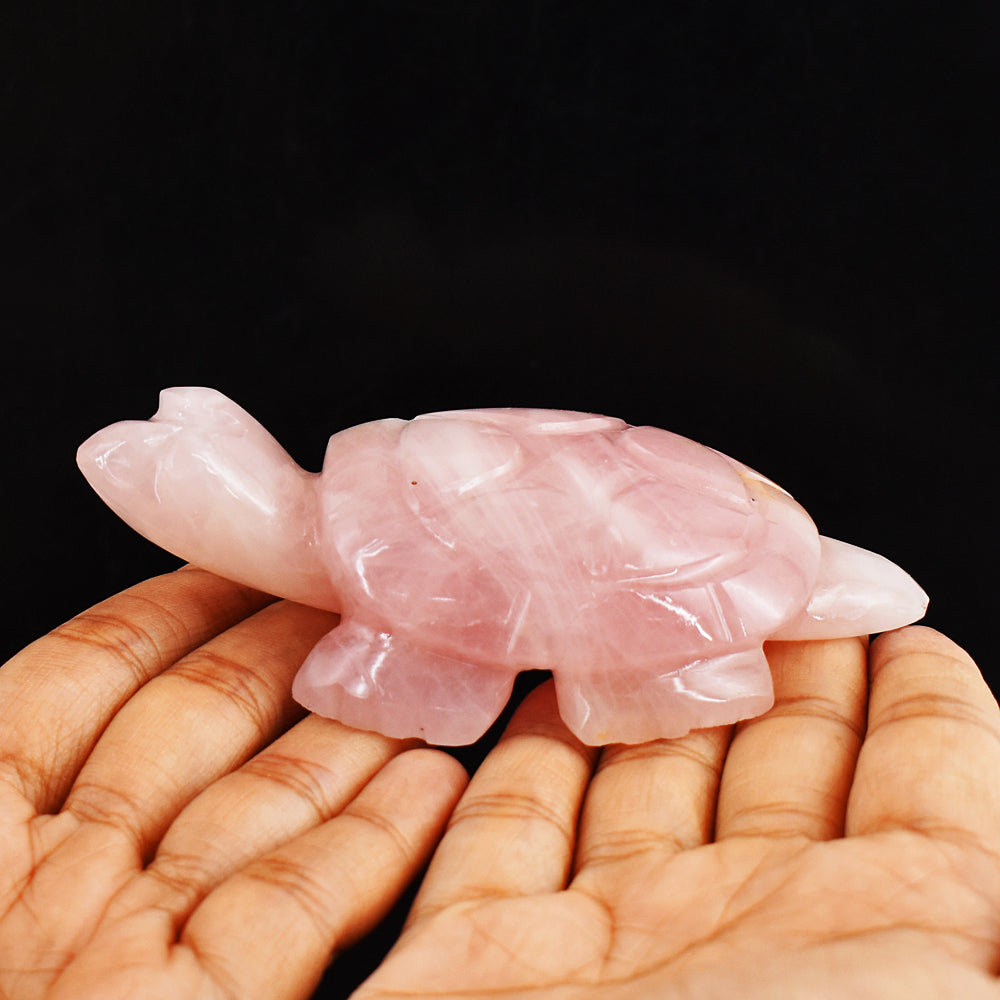 Natural  714.00 Carats Genuine Pink Rose Quartz Hand Carved Crystal Gemstone Turtle Carving