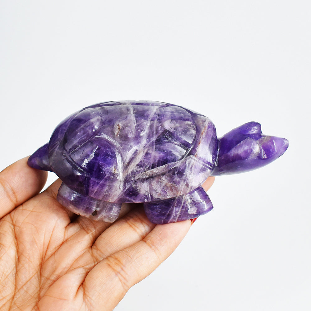 Amazing 827.00 Carats  Genuine  Hand Carved  Amethyst Crystal  Gemstone Turtle Carving