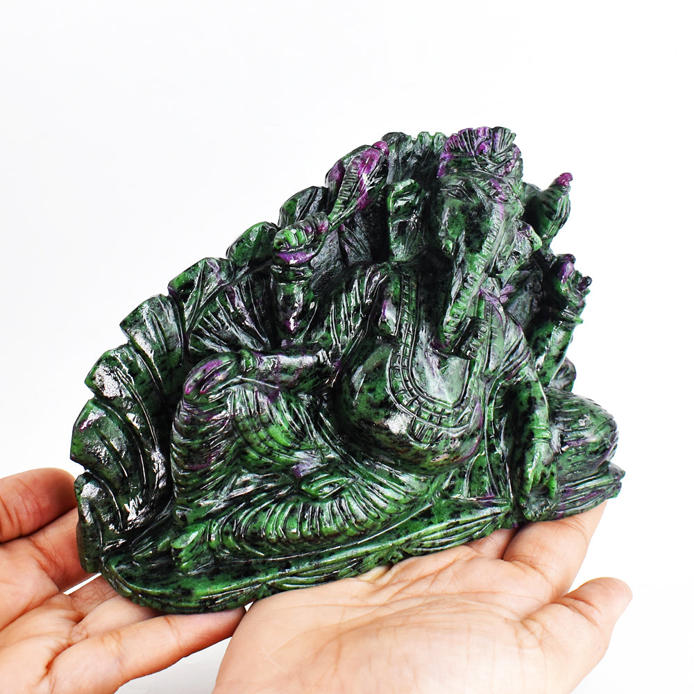 Amazing 7950.00 Cts Genuine Ruby Zoisite Hand Carved Crystal Gemstone Lord Ganesha Carving