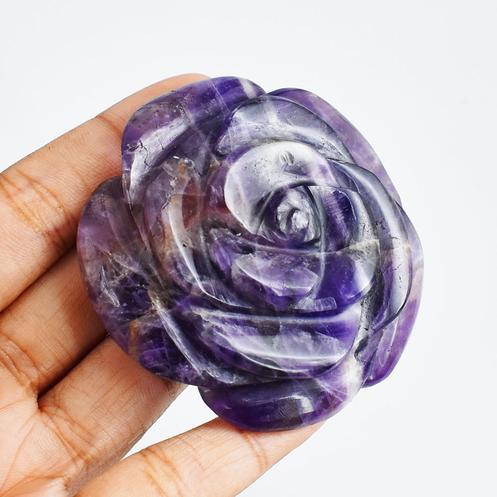 Natural  482.00 Carats  Genuine   Amethyst  Hand  Carved Rose Flower Gemstone Carving