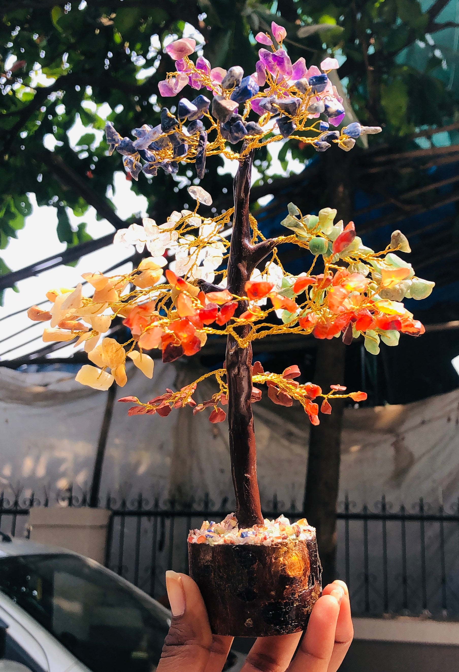 Charming 9 Inches 1241.00 Cts Genuine Seven Chakra Crystal Gemstone Tree