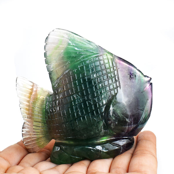 Amazing 2466.00 Cts Genuine Multicolor Fluorite Hand Carved Crystal Gemstone Carving Fish