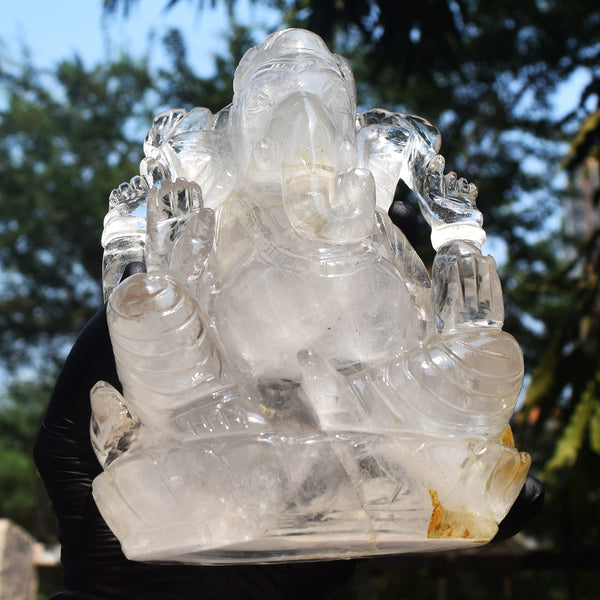Awesome 9065.00 Cts Genuine White Quartz Hand Carved Premium Lord Ganesha crystal