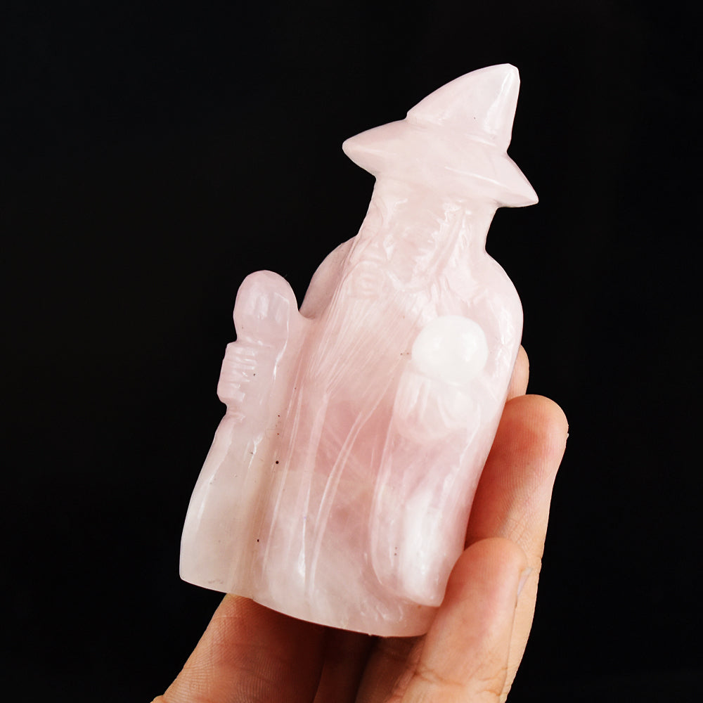 Natural  730.00 Cts Genuine Rose  Quartz Hand Carved Crystal Gemstone Wizard Carving