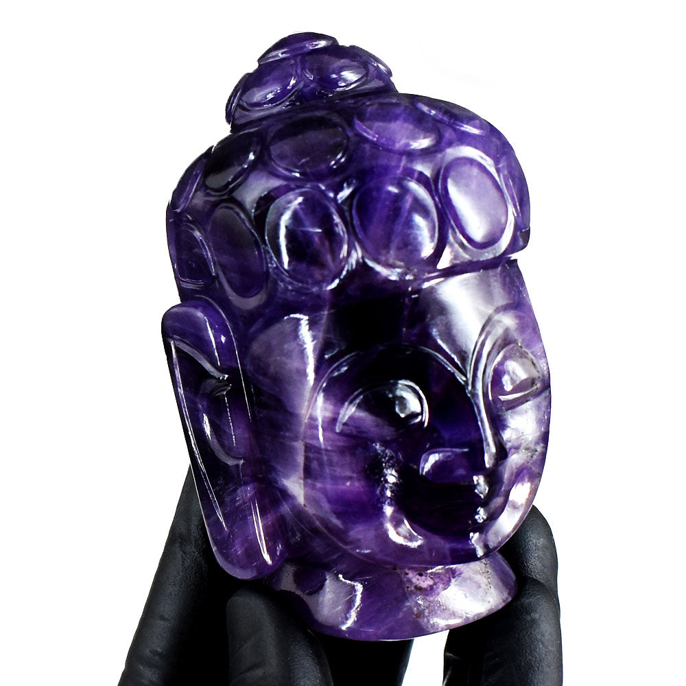 Stunning 1575.00 Cts Genuine Amethyst Hand Carved Gemstone Buddha Head Crystal Carving