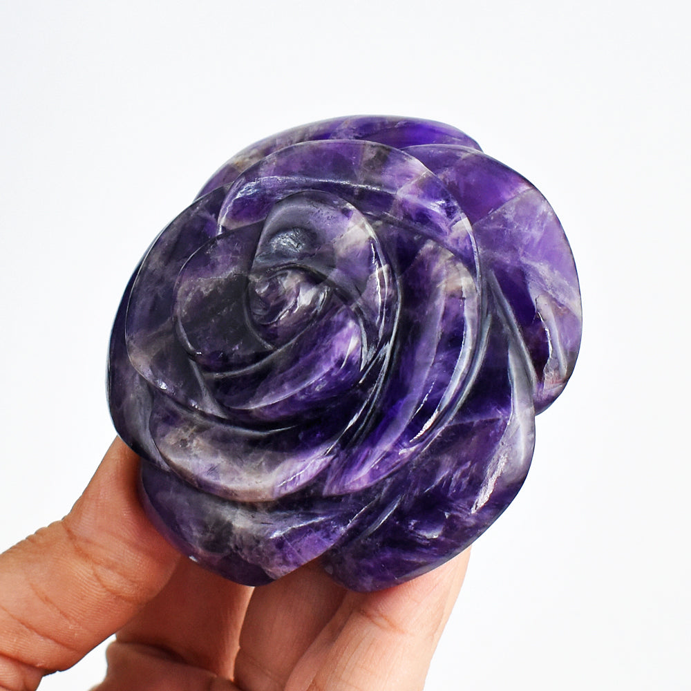 Amazing 1044.00 Carats Genuine Amethyst  Hand  Carved  Crystal Rose  Flower Gemstone Carving