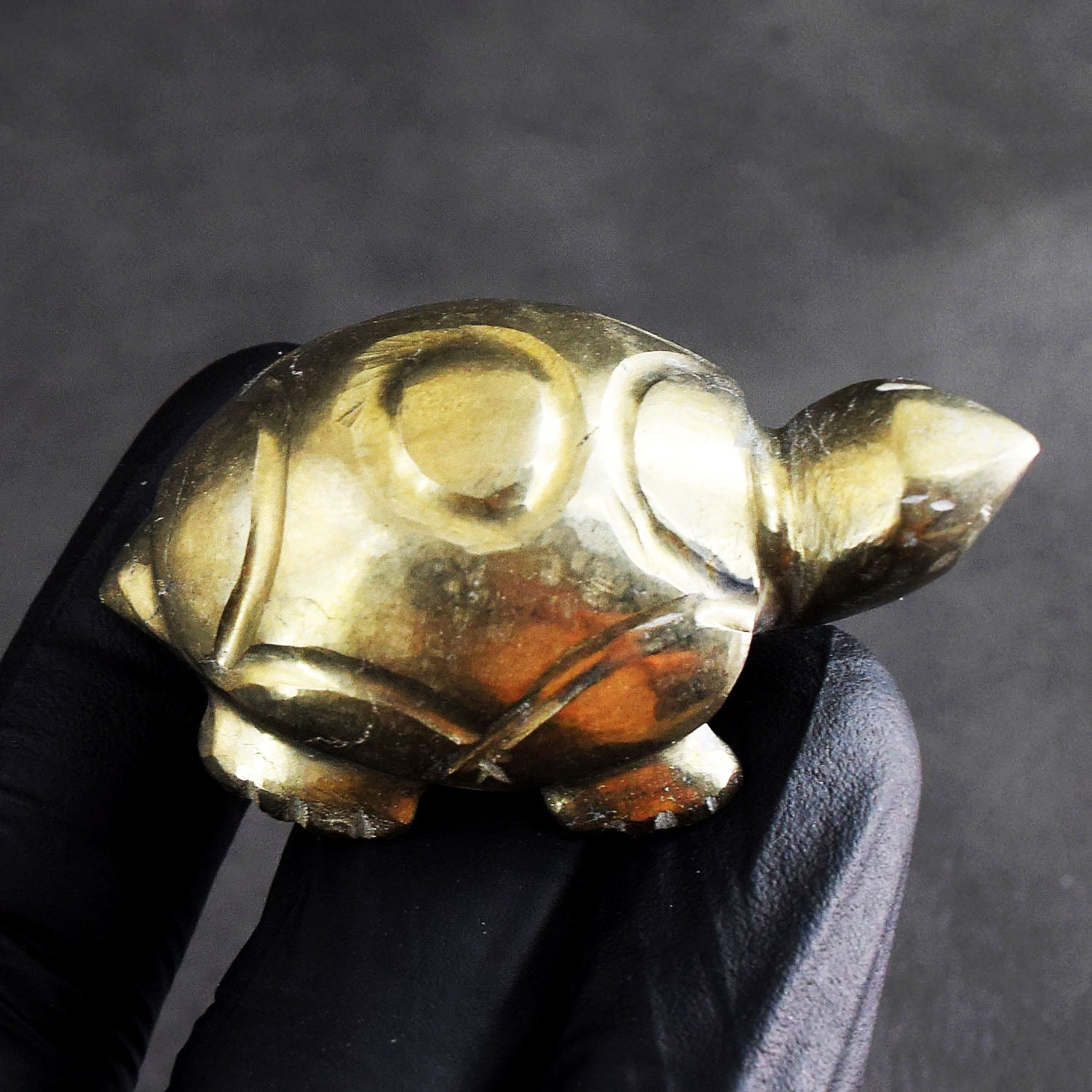 Exclusive 336.00 Cts Genuine Pyrite Gemstone Hand Carved Premium Turtle Crystal