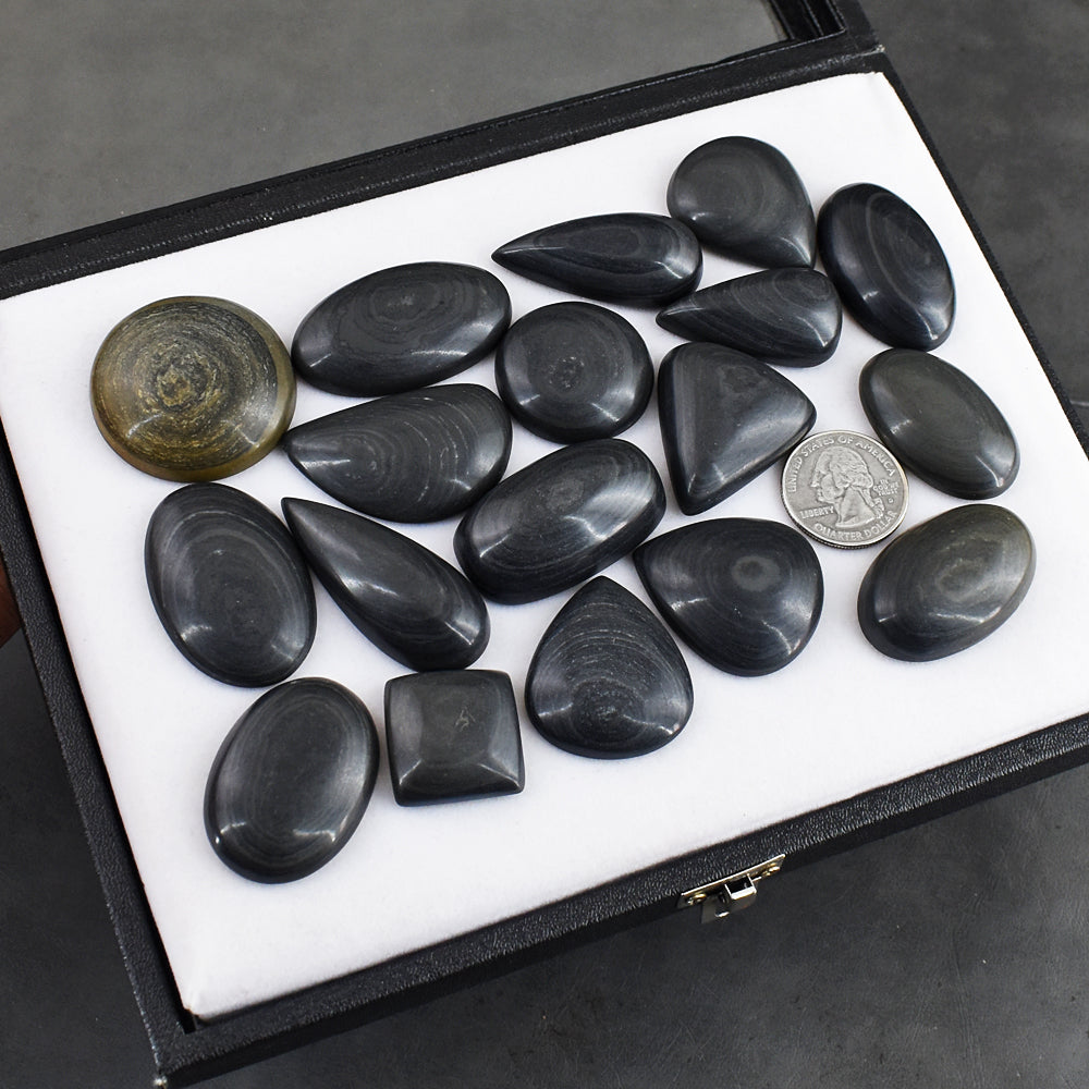 Natural  1213.00  Carats  Genuine Obsidain  Untreated Gemstone Cabochon Lot