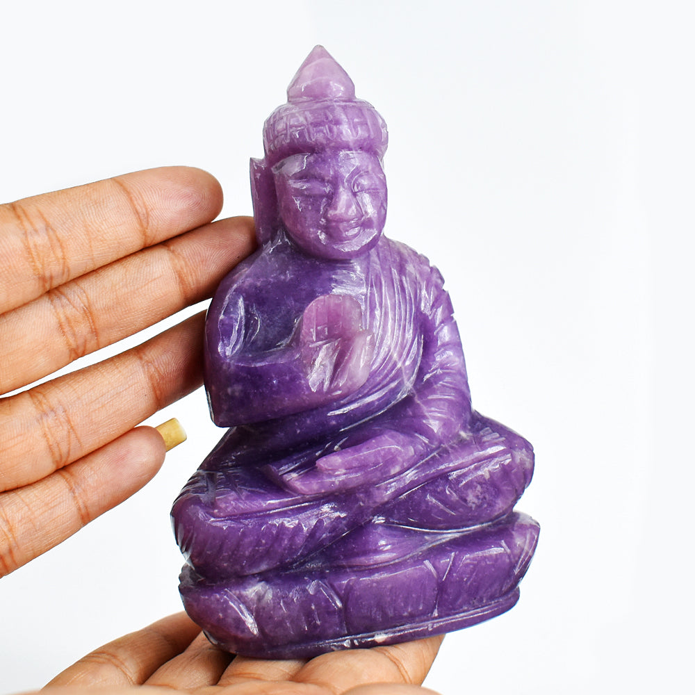 Stunning 1355.00 Cts Genuine Lepidolite Hand Carved Crystal Lord Buddha Idol Gemstone Carving