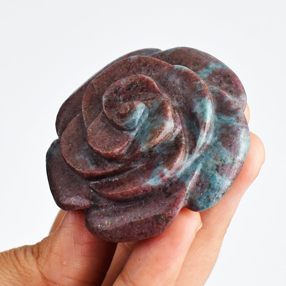 Gorgeous  331.00 Carats Genuine  Ruby  In  Kyanite  Hand Carved Crystal  Rose  Gemstone Carving
