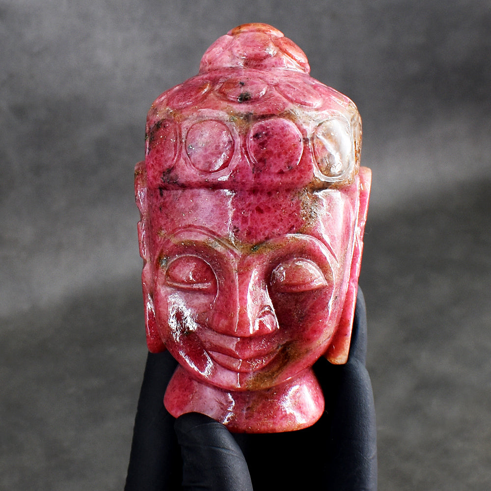 Exclusive 2977.00 Cts Genuine Rhodonite Hand Carved Gemstone Crystal Buddha Head Carving