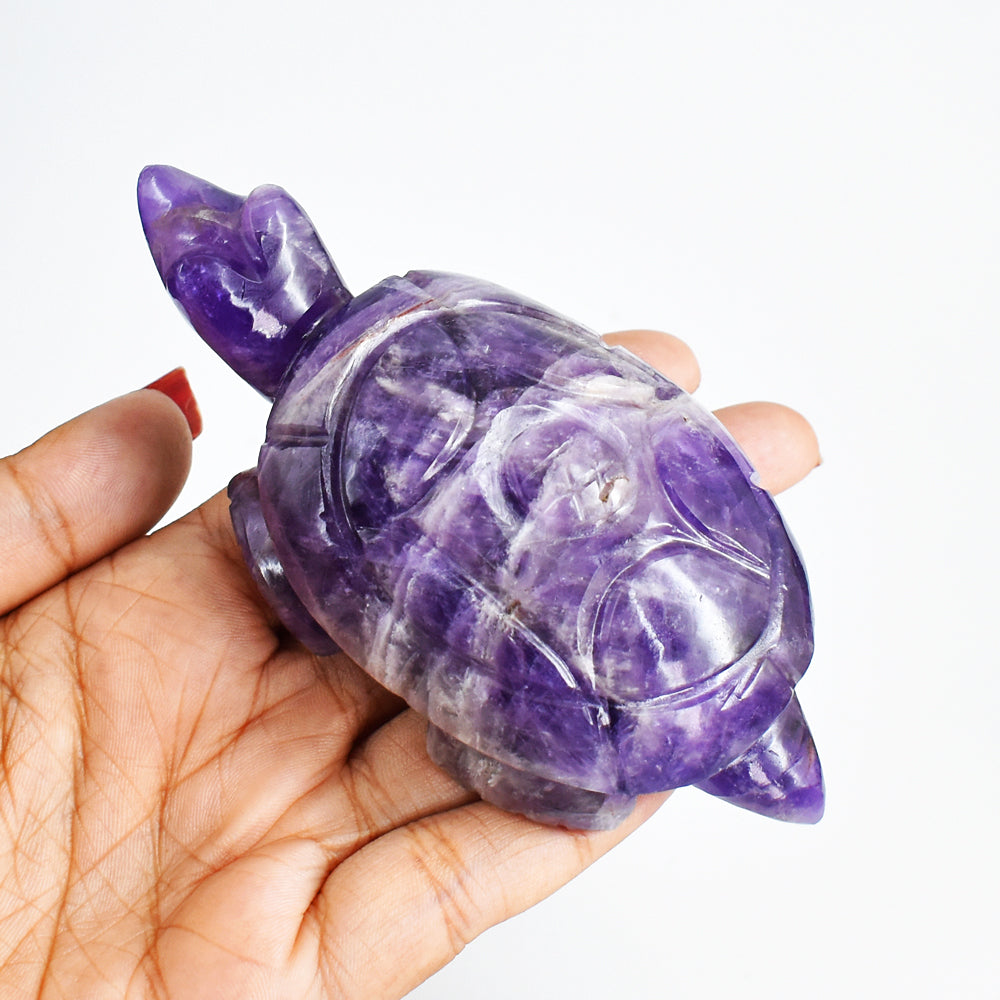 Amazing 827.00 Carats  Genuine  Hand Carved  Amethyst Crystal  Gemstone Turtle Carving