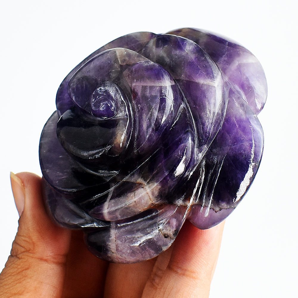 Amazing  792.00 Carats  Genuine  Amethyst  Hand  Carved  Rose  Flower  Gemstone  Carving