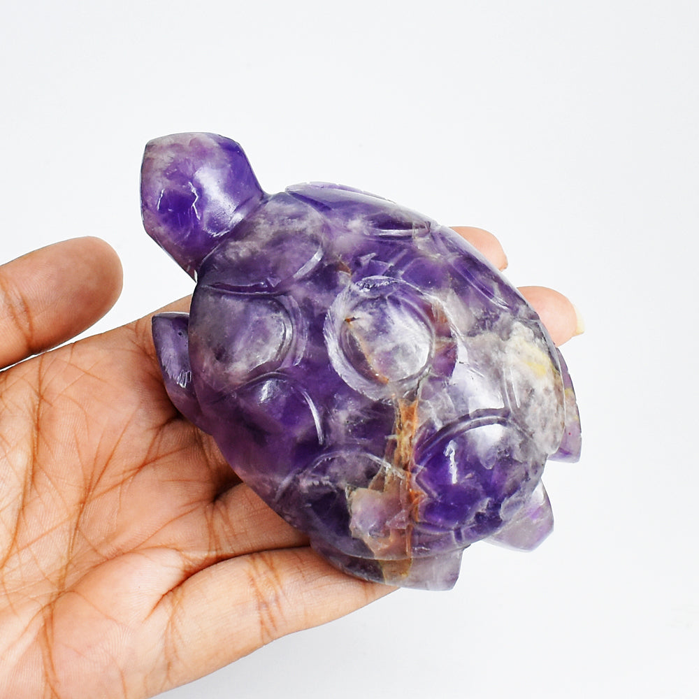 Amazing 909.00 Carats  Genuine  Hand Carved  Amethyst Crystal  Gemstone Turtle Carving