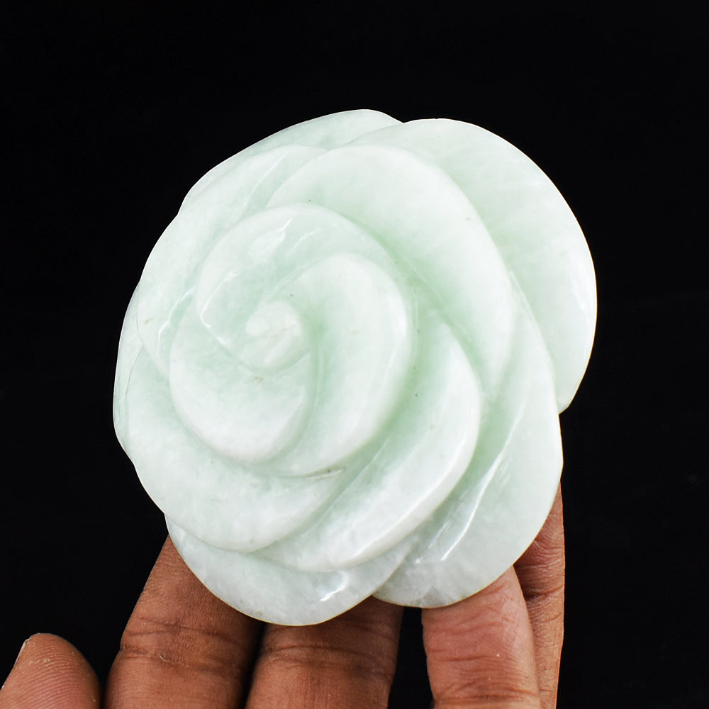 Beautiful  816.00 Cts Genuine Amazonite Hand  Carved Crystal Rose Flower Gemstone Carving