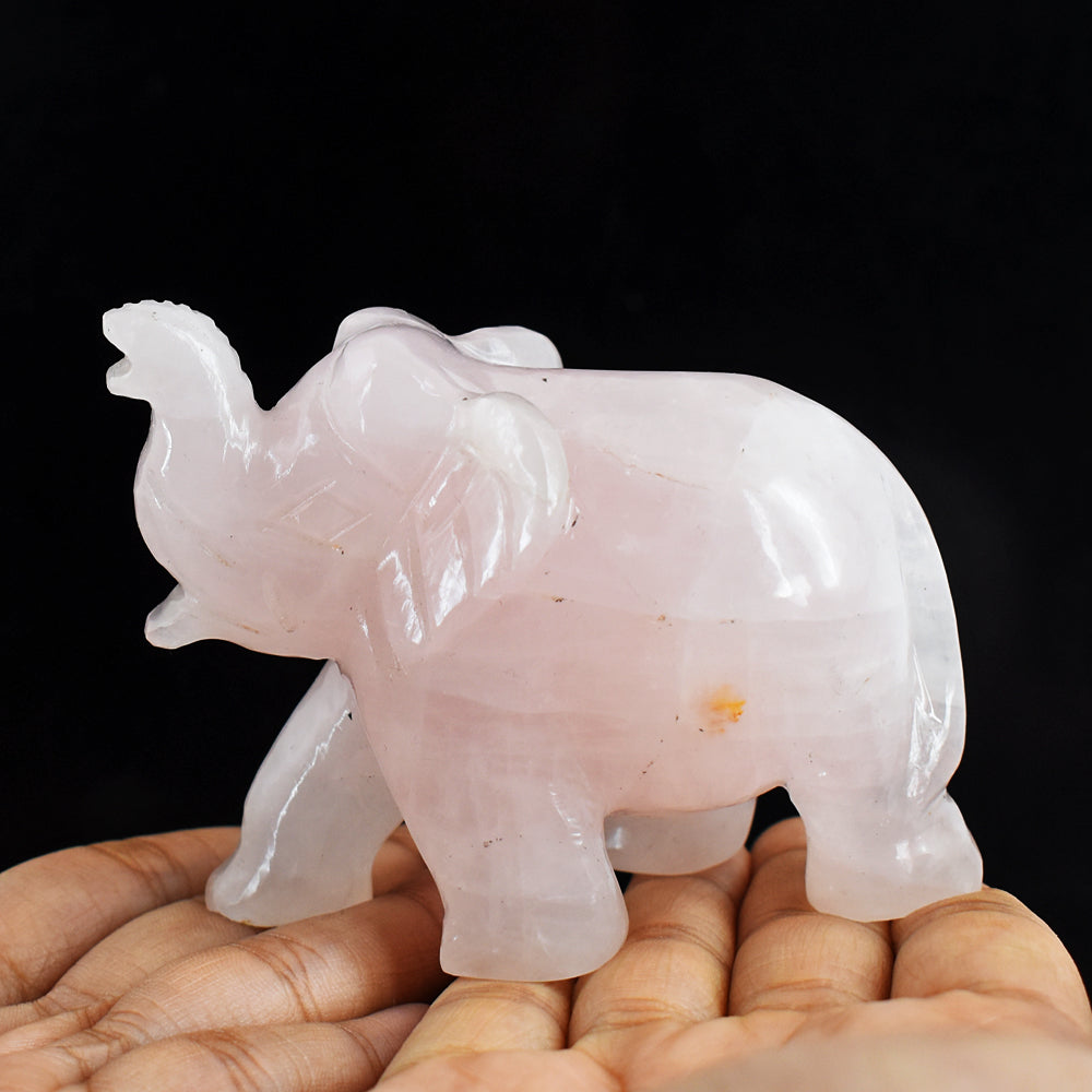 Natural 1237.00 Cts Pink Rose  Quartz   Hand Carved  Genuine Crystal Gemstone Carving Elephant