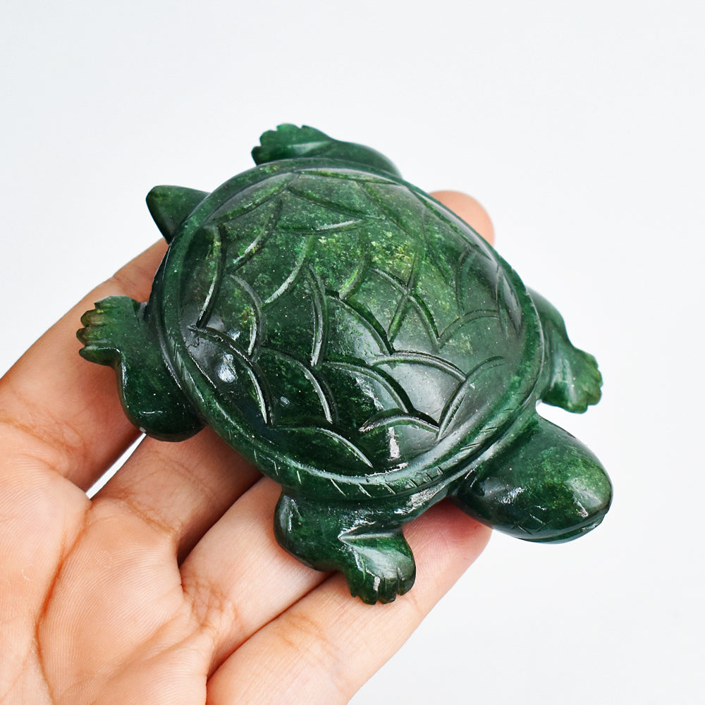 Stunning 616.00 Carats  Genuine Green Jade Hand Carved  Crystal Gemstone Turtle Carving