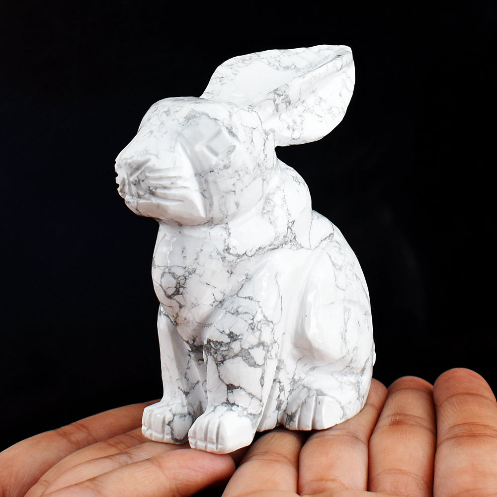 Beautiful  1578.00 Carats  Genuine Howlite Hand Carved Crystal Bunny Gemstone Carving