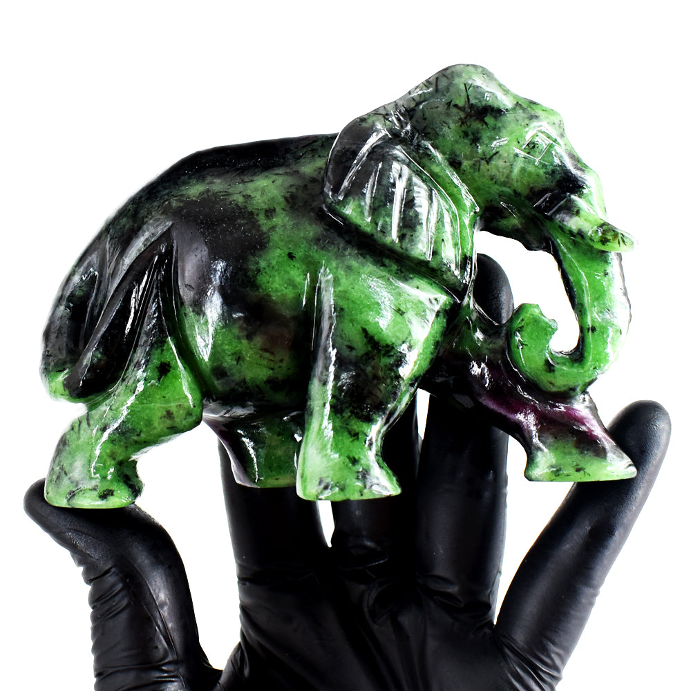 Awesome 2386.00 Cts Genuine Ruby Zoisite Hand Carved Crystal Gemstone Elephant Carving