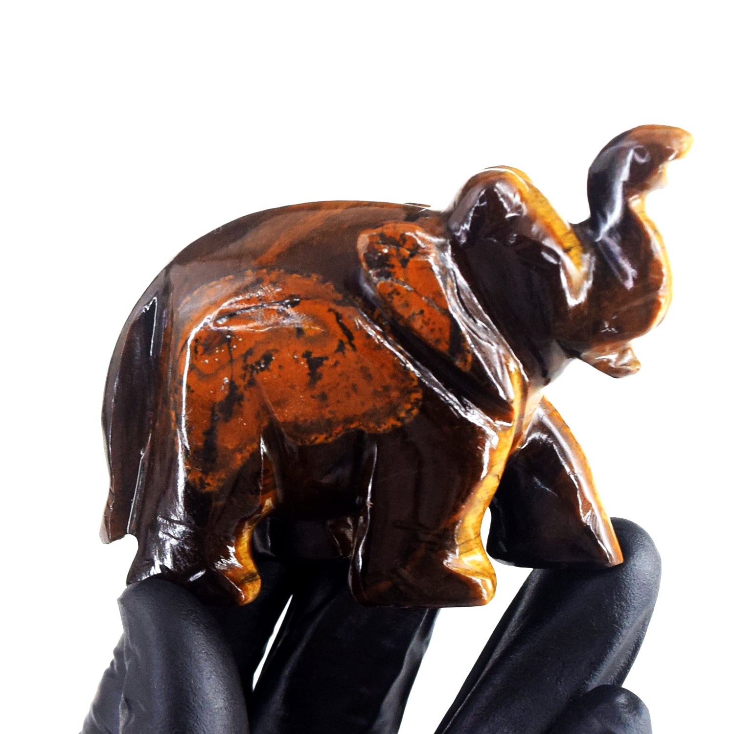 Exclusive 586.00 Cts Genuine Golden Tiger Eye Carved Premium Crystal Elephant