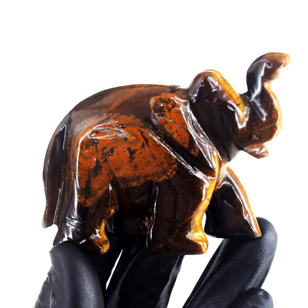 Exclusive 586.00 Cts Genuine Golden Tiger Eye Carved Premium Crystal Elephant