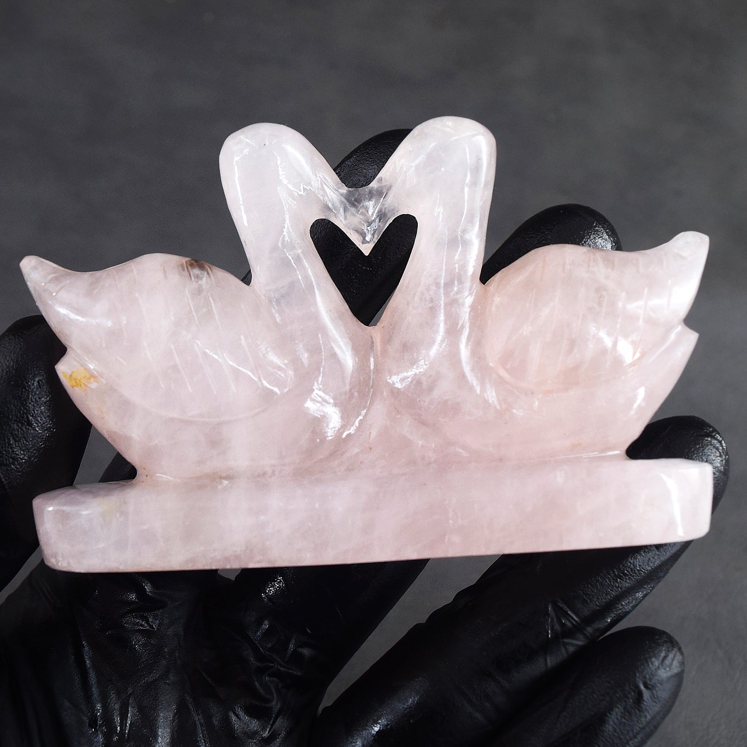 Natural 568.00 Cts Genuine Rose Quartz Hand Carved Premium Love Swan Pair