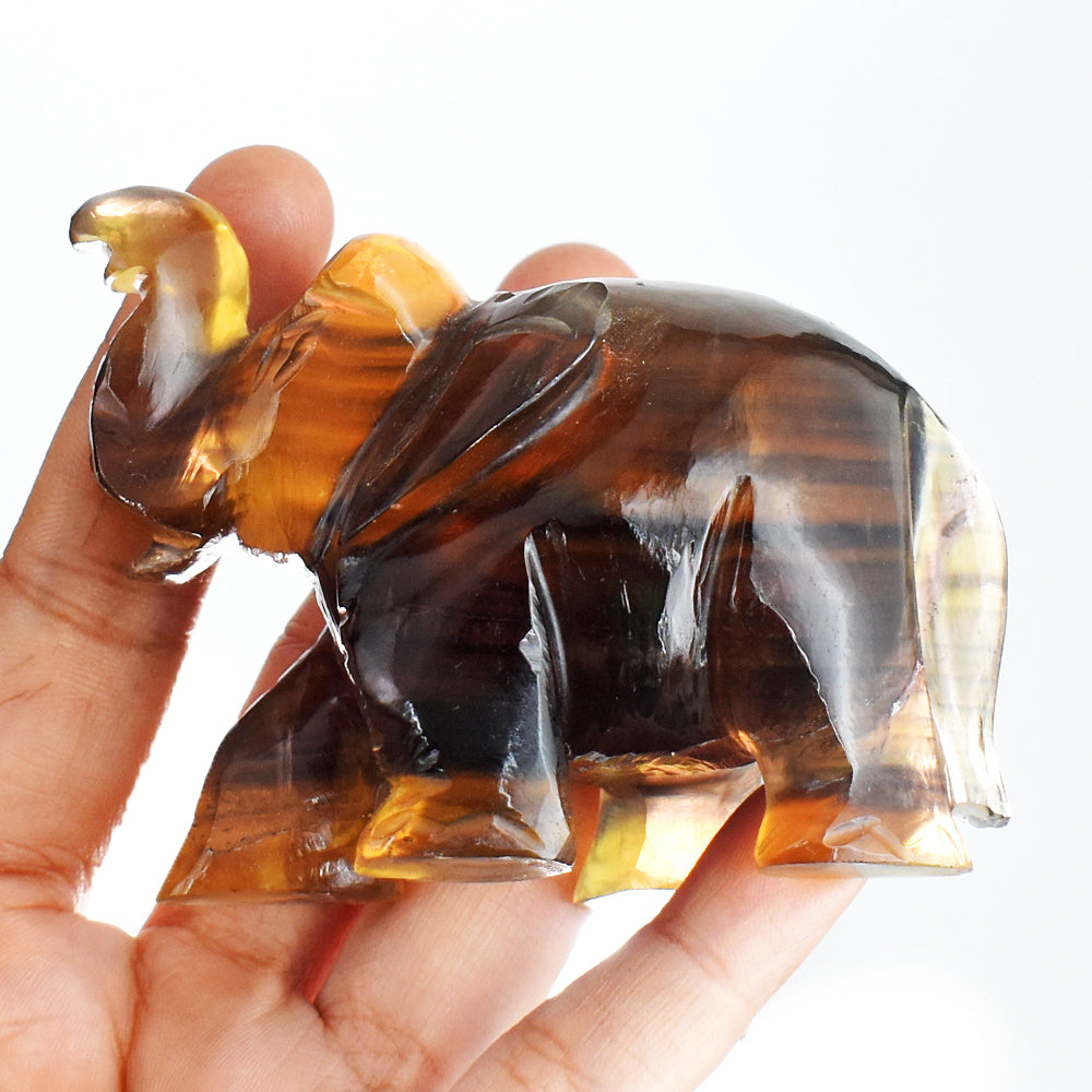 Exclusive 1404.00 Carats  Genuine  Multicolor Fluorite  Hand Carved Crystal Gemstone Carving Elephant
