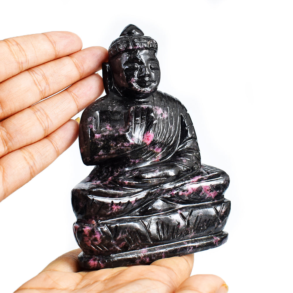 Beautiful 2171.00 Cts Genuine Rhodonite Hand Carved Crystal Gemstone Carving Lord Buddha