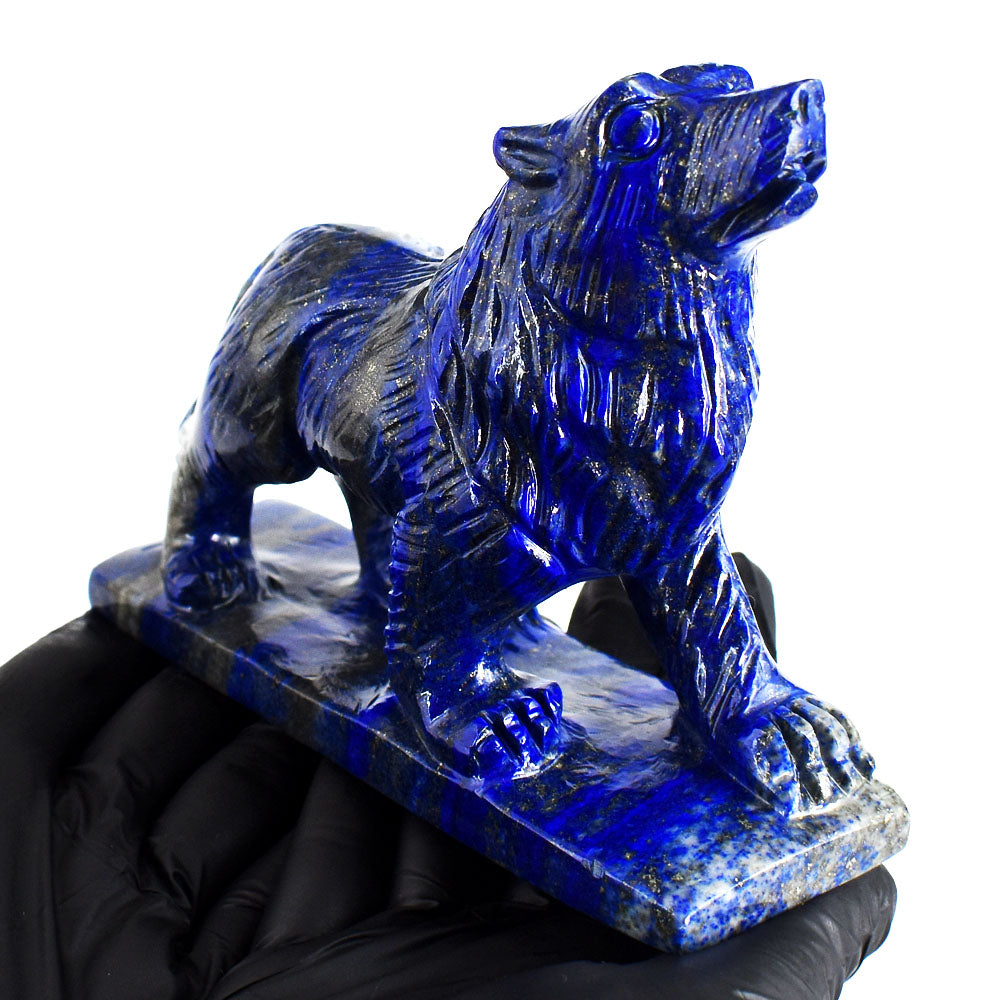 Gorgeous 3164.00 Cts Genuine Blue Lapis Lazuli Hand Carved Gemstone Crystal Wolf Carving