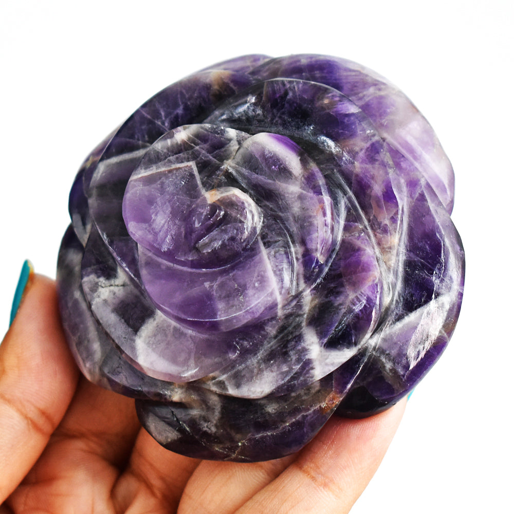 Amazing  738.00 Carats  Genuine  Amethyst  Hand  Carved  Rose  Flower  Gemstone  Carving