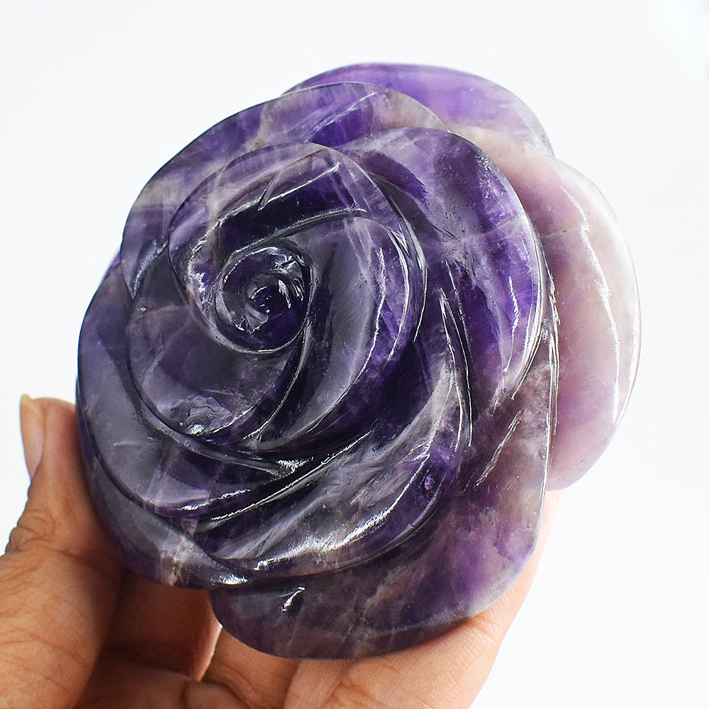 Gorgeous 1085.00 Carats Genuine  Amethyst Hand Carved Crystal Rose Flower Gemstone Carving