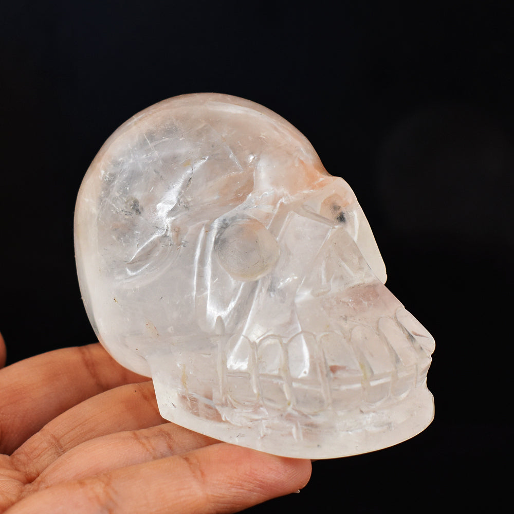 Exclusive 1266.00 Cts  Genuine  White Quartz  Hand Carved  Crystal Skull Gemstone Carving