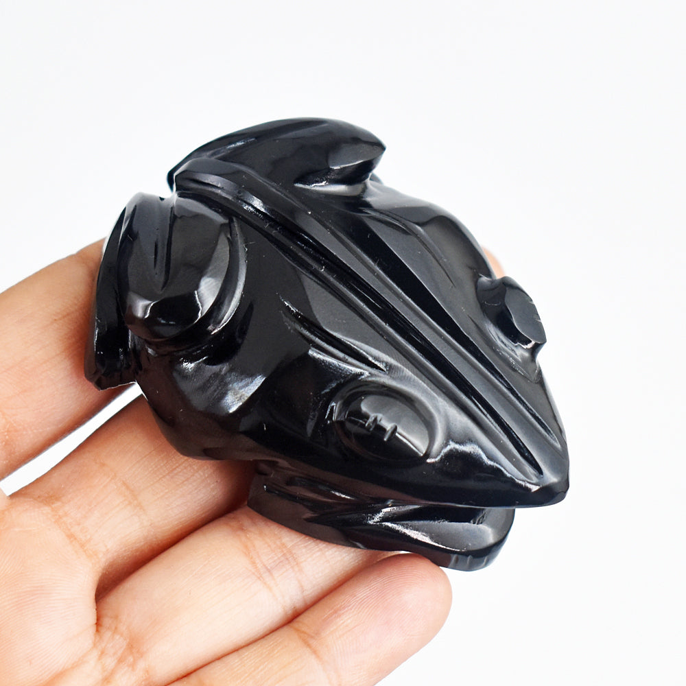 Beautiful  695.00 Carats Genuine Black Spinel Hand Carved  Crystal Gemstone Carving Frog
