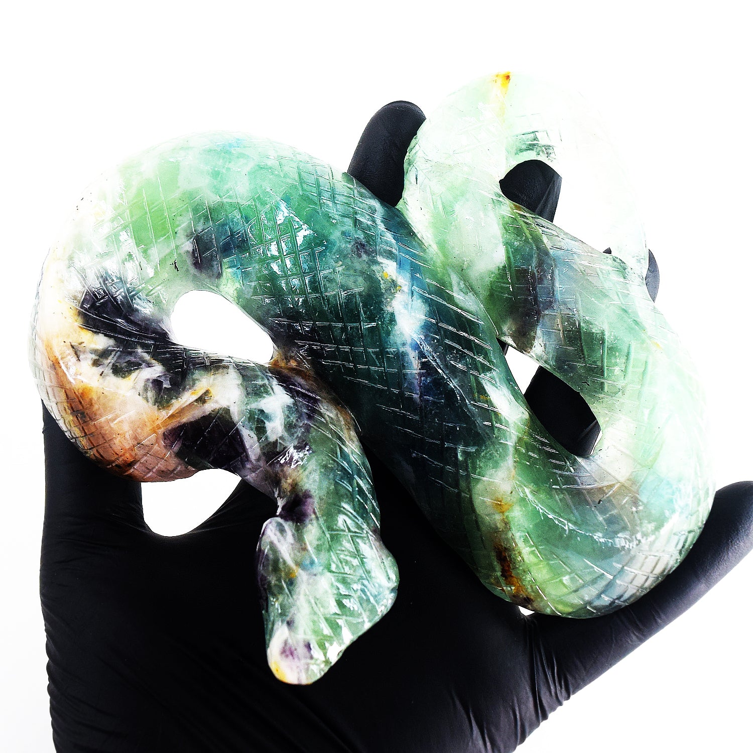 Awesome 2466.00 Cts Genuine Multicolor Fluorite Hand Carved Premium Cobra Crystal Gemstone