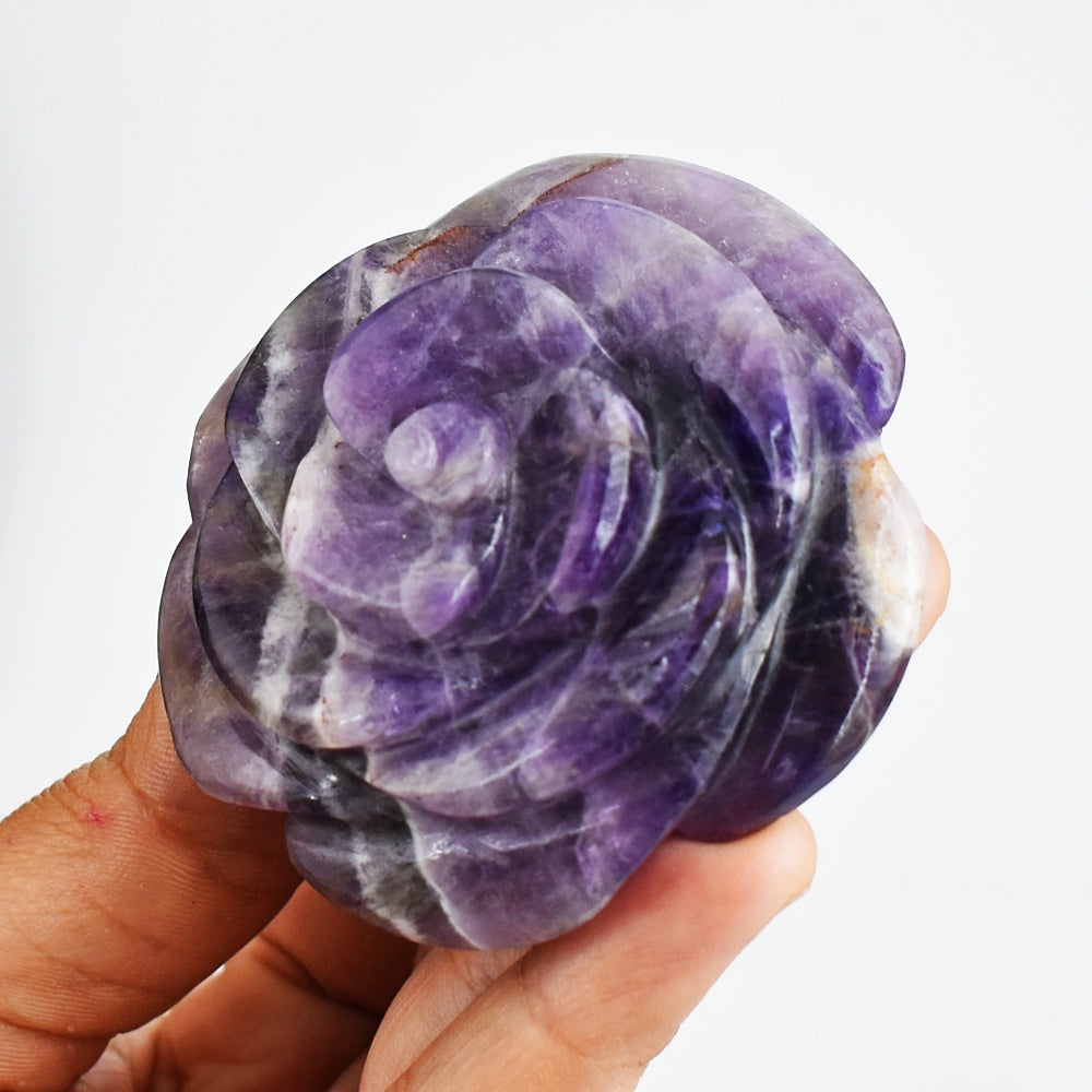 Exclusive 506.00 Cts Genuine  Amethyst Hand Carved Crystal Rose Flower Gemstone Carving