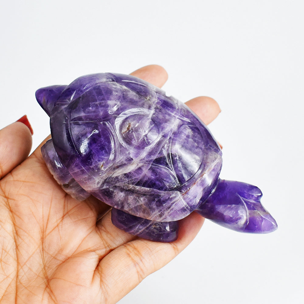 Amazing 827.00 Carats  Genuine  Hand Carved  Amethyst Crystal  Gemstone Turtle Carving